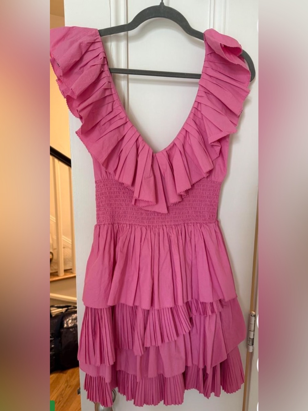 Ruffled V-Neck Mini Dress in Pink